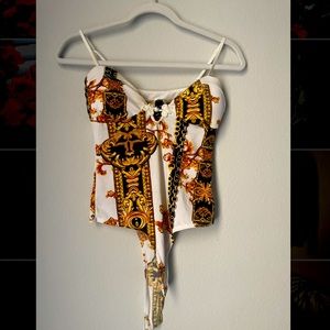 Windsor White Chain Print Bodysuit Size S